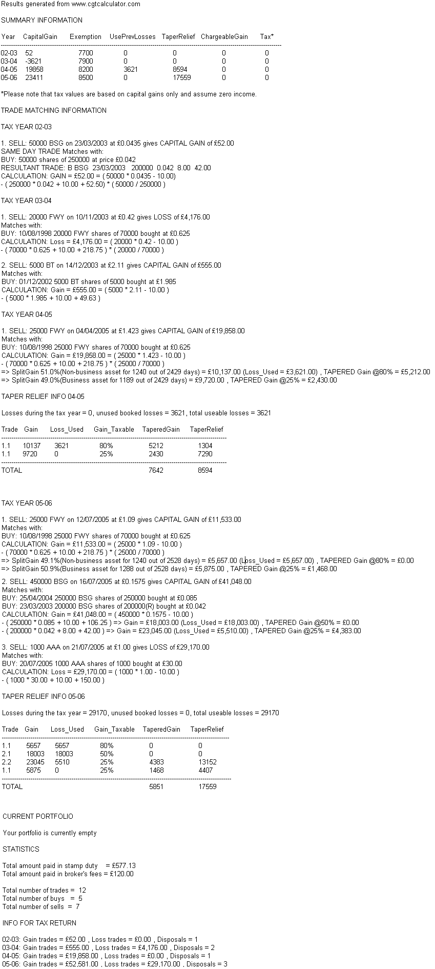 capital gains calculator example 3